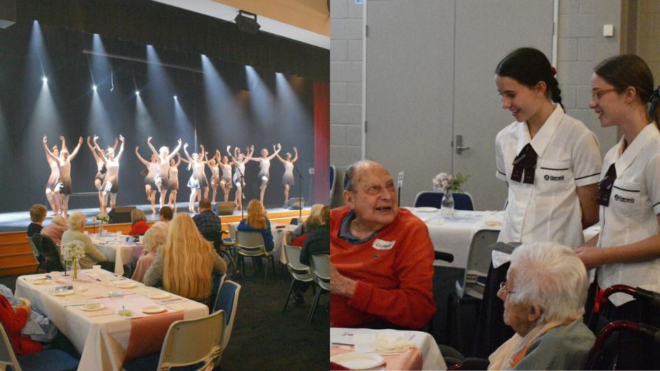 genesis christian college students performing and chatting with residents