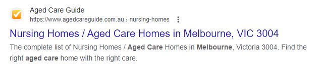 a screenshot of aged care guide Melbourne in Google search results