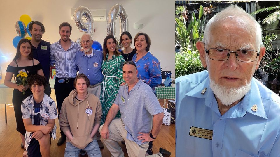 aged care resident john foley with his family