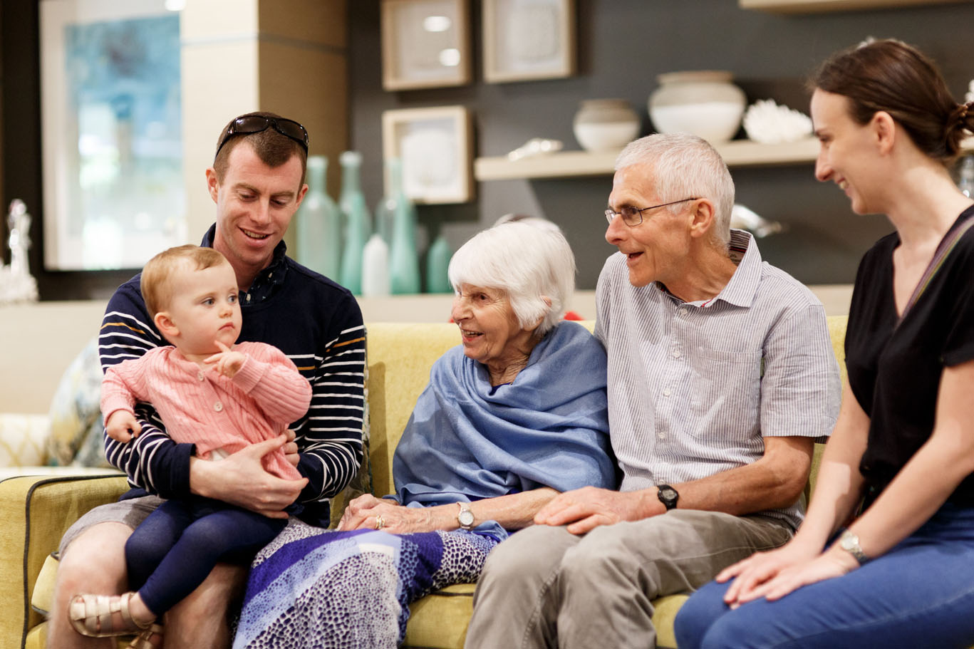 aged care residents at st vincent's bronte with their children and granddaughter