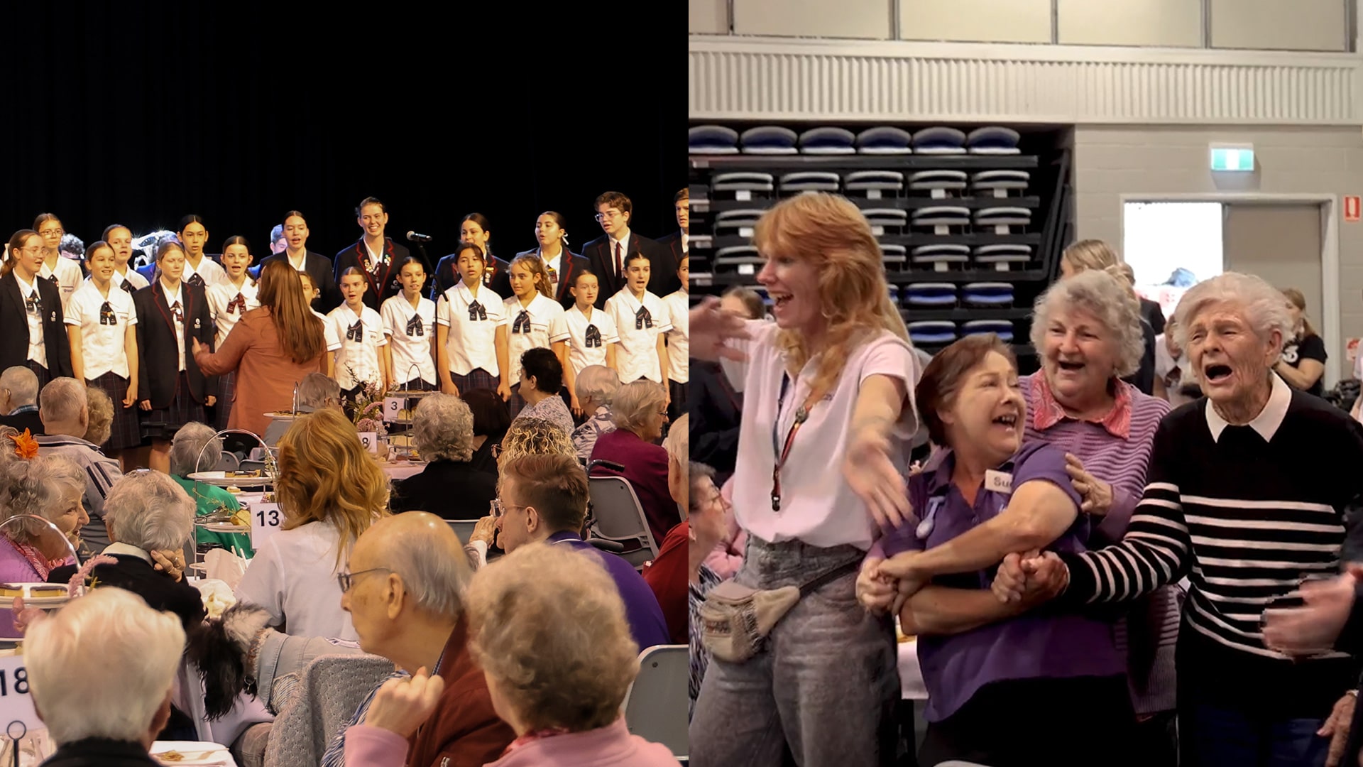 staff and residents cheering at school concert