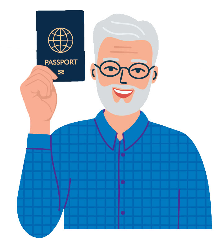 illustration of a man holding a passport