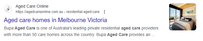 a screenshot of Aged Care Online Melbourne in Google search results